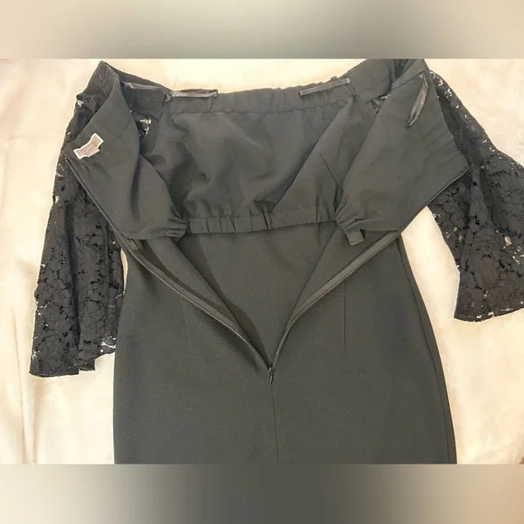 Chelsea28 Black Bell Lace Sleeve Dress Size 6 - Picture 8 of 14